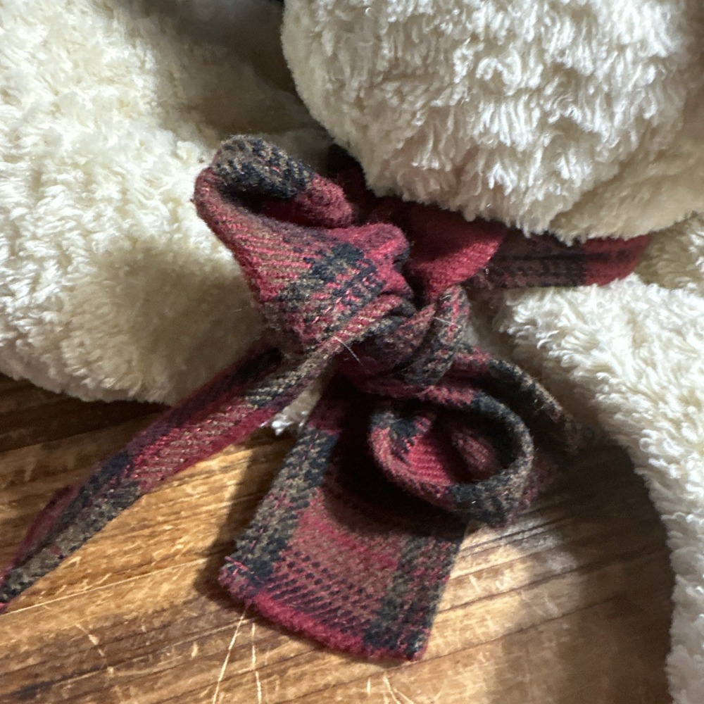 Gund Plush Peanut the Floppy Dog Spotted Eye Puppy Stuffed Animal Plaid Bow 18" - Picture 3 of 10